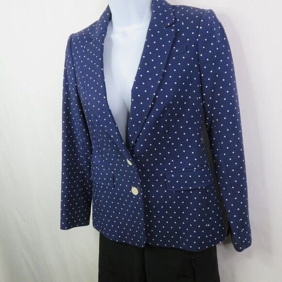 Banana Republic Blazer Womens 2 Petite Blue Polka Dot Cotton Blend Jacket Suit - Picture 1 of 12